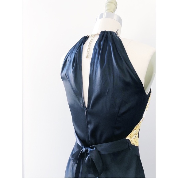 Cache • vintage silk scarf top halter neck chain black white gold versace - Picture 12 of 12